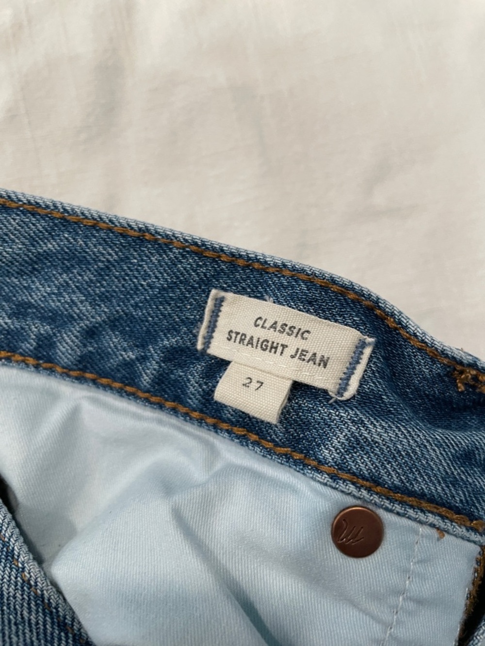 Madewell Distressed Light Blue Straight-Leg Jeans Size 27 with Frayed Hem - Picture 5 of 9